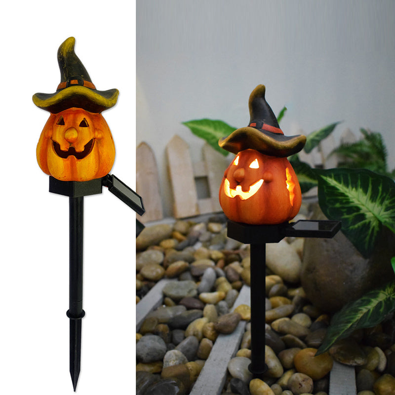Solar Pumpkin Stake Light Halloween Jack-O-Lantern LED Garden Light Resin Outdoor Pathway Decoration for Yard and Patio