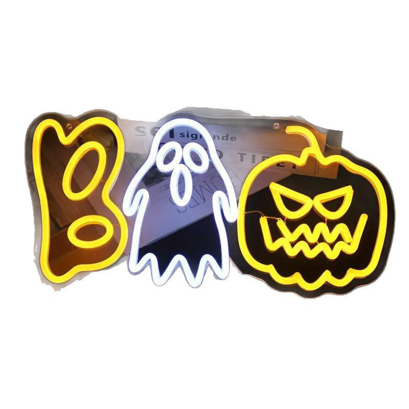 Halloween Neon Sign Boo Ghost and Pumpkin LED Light USB Powered PVC Neon Wall Light Table Decoration for Party and Living Room