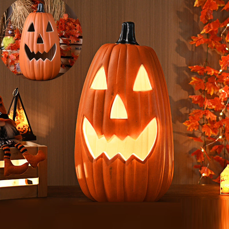 Pumpkin Jack-O-Lantern Light Battery Operated LED Carved Pumpkin Lamp Halloween Indoor Decorative Floor Lamp for Living Room Porch and Party