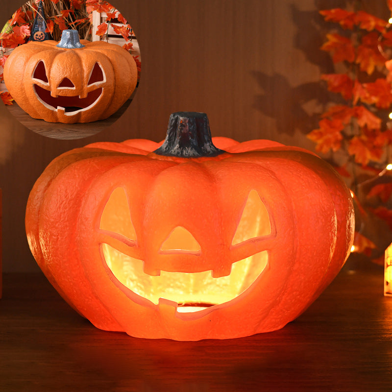Pumpkin Jack-O-Lantern Light Battery Operated LED Carved Pumpkin Lamp Halloween Indoor Decorative Floor Lamp for Living Room Porch and Party
