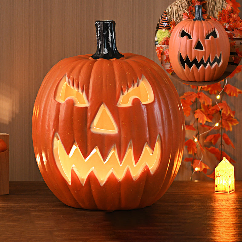 Pumpkin Jack-O-Lantern Light Battery Operated LED Carved Pumpkin Lamp Halloween Indoor Decorative Floor Lamp for Living Room Porch and Party
