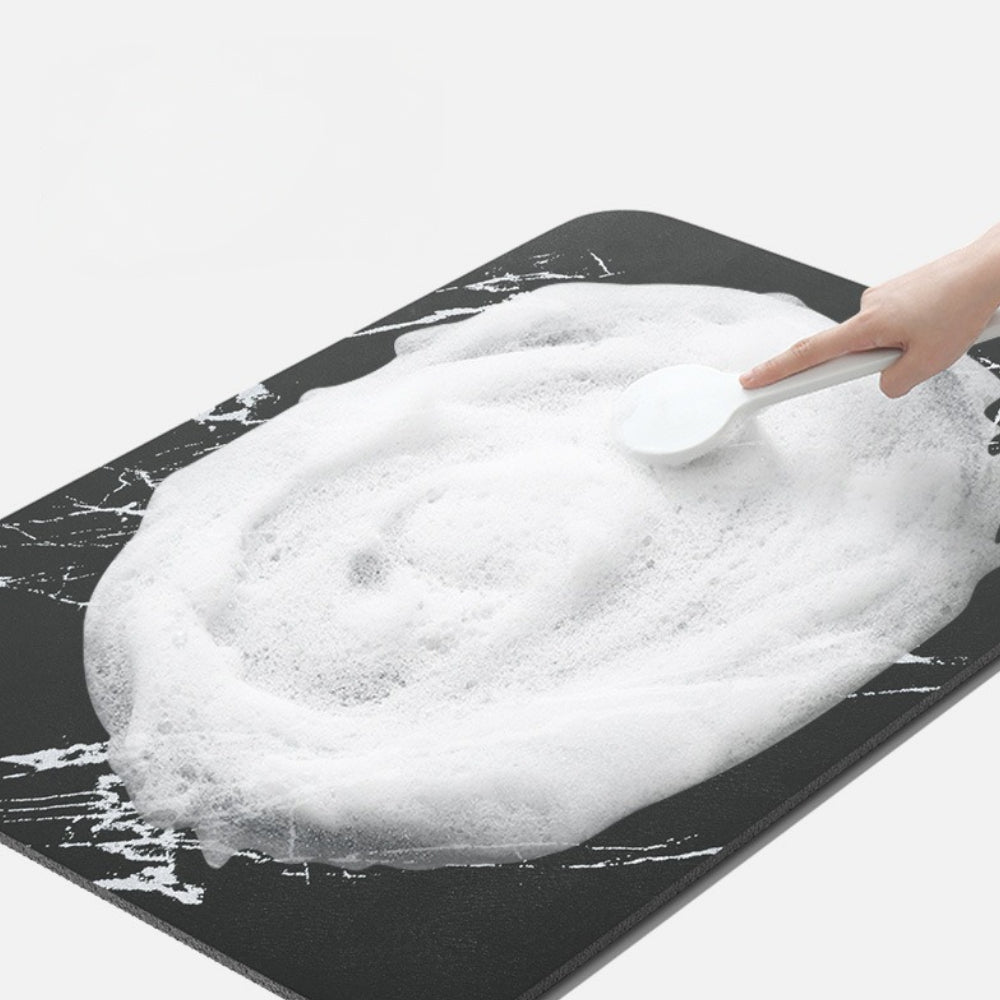 Diatomite Stone Bath Mat Quick Drying Non-Slip Marble Pattern Bathroom Rug Absorbent Shower Floor Mat with Rubber Base