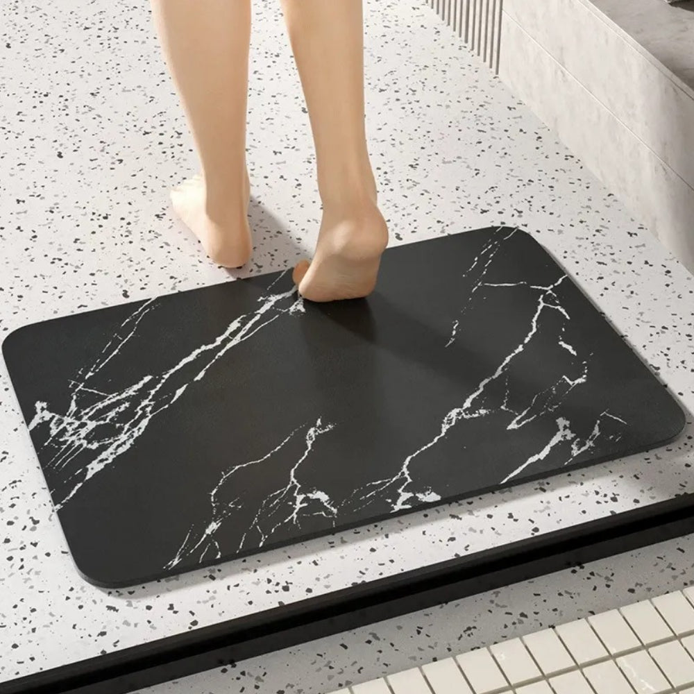 Diatomite Stone Bath Mat Quick Drying Non-Slip Marble Pattern Bathroom Rug Absorbent Shower Floor Mat with Rubber Base