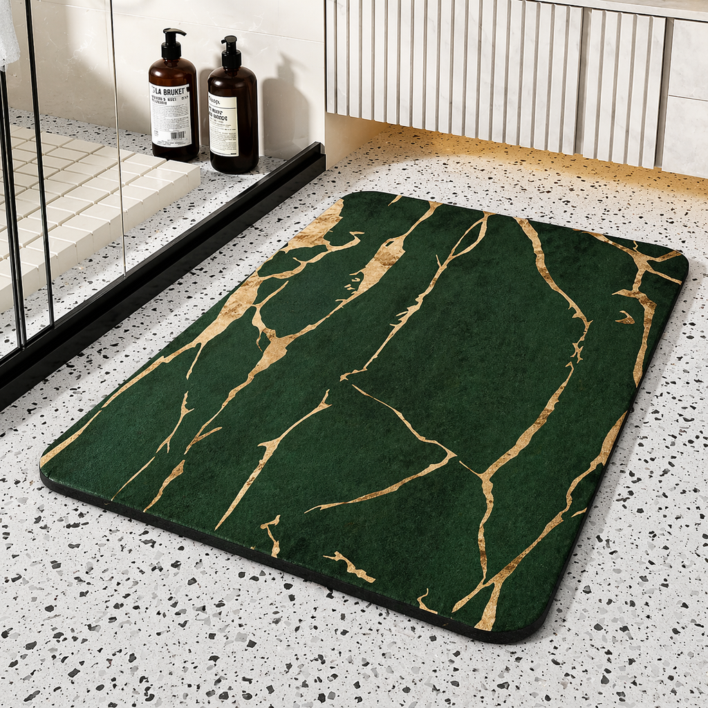 Diatomite Stone Bath Mat Quick Drying Non-Slip Marble Pattern Bathroom Rug Absorbent Shower Floor Mat with Rubber Base