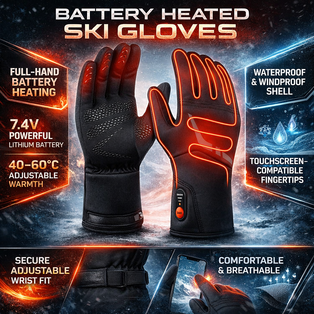 Heated Gloves Rechargeable Battery Powered Waterproof Windproof Touchscreen Winter Gloves for Skiing Cycling and Outdoor