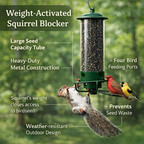 Squirrel Proof Bird Feeder Hanging Metal Tube Feeder with Weight Activated Perch Large Seed Reservoir Outdoor Wild Bird Feeder