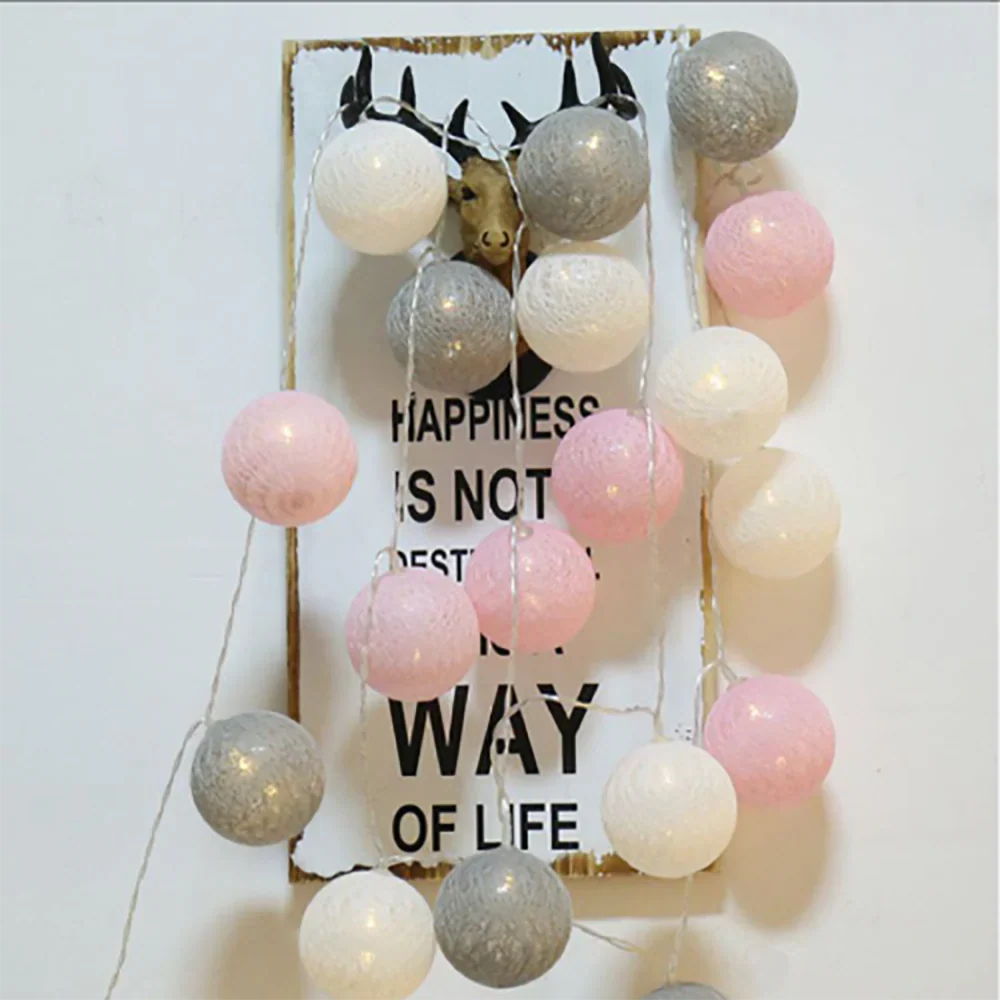 Cotton Ball String Lights LED Garland Fairy Lights USB or Battery Powered for Bedroom Nursery and Party Decor