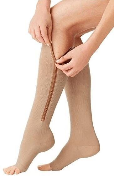 Zipper Compression Socks Open Toe Knee High Graduated Compression Stockings with Zip for Women and Men for Travel Work and Standing