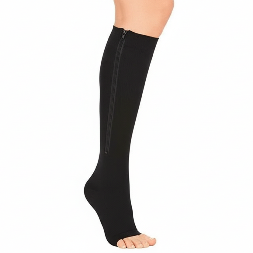 Zipper Compression Socks Open Toe Knee High Graduated Compression Stockings with Zip for Women and Men for Travel Work and Standing