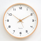 Wooden Wall Clock Silent Quartz Movement Minimalist Round Wood Frame Clock with Clear Numerals for Living Room