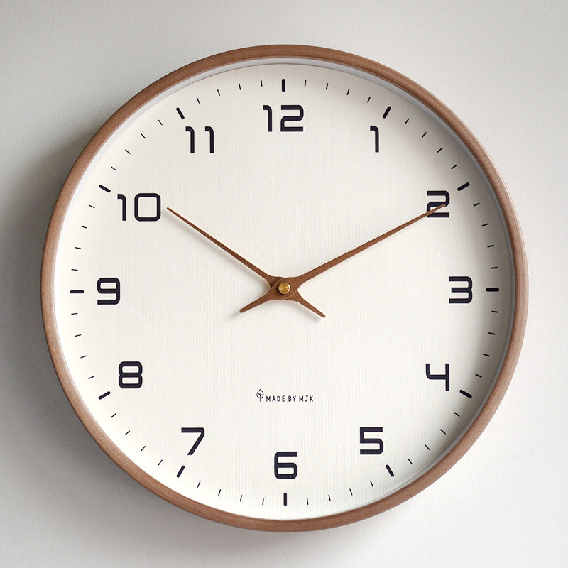Wooden Wall Clock Silent Quartz Movement Minimalist Round Wood Frame Clock with Clear Numerals for Living Room