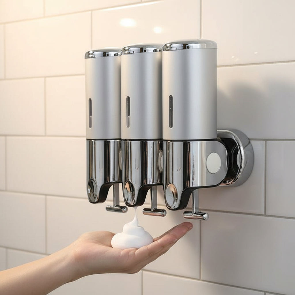 Wall Mounted Soap Dispenser Stainless Steel Shampoo and Body Wash Dispenser for Shower and Bathroom Refillable Liquid Soap Pump