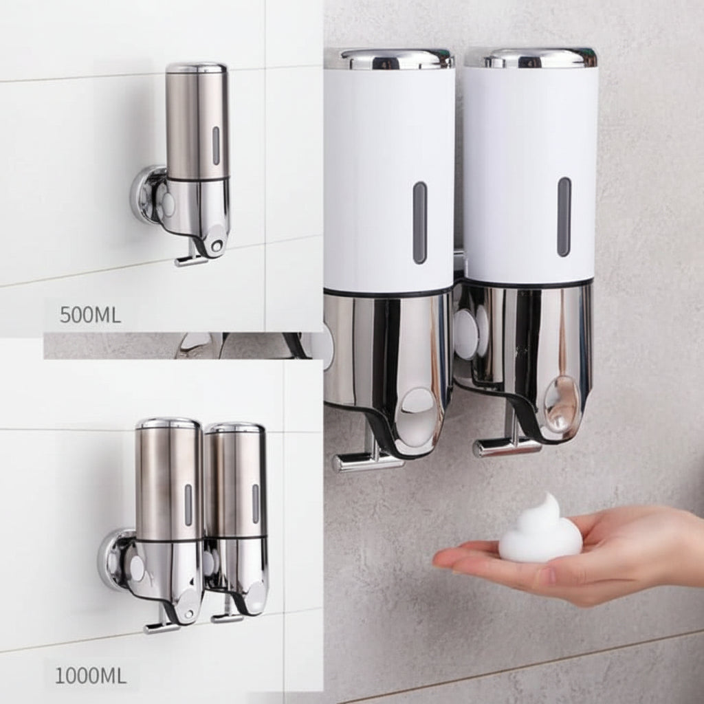 Wall Mounted Soap Dispenser Stainless Steel Shampoo and Body Wash Dispenser for Shower and Bathroom Refillable Liquid Soap Pump