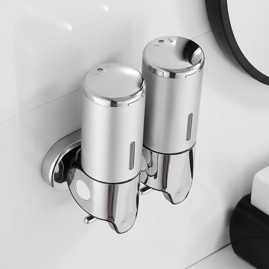 Wall Mounted Soap Dispenser Stainless Steel Shampoo and Body Wash Dispenser for Shower and Bathroom Refillable Liquid Soap Pump