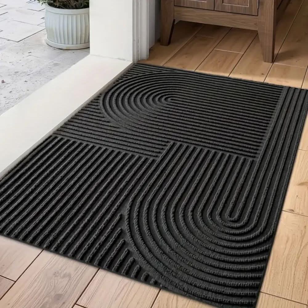 Absorbent Washable Door Mat with Flowing Line Pattern and Non-Slip Backing Indoor Entryway Rug