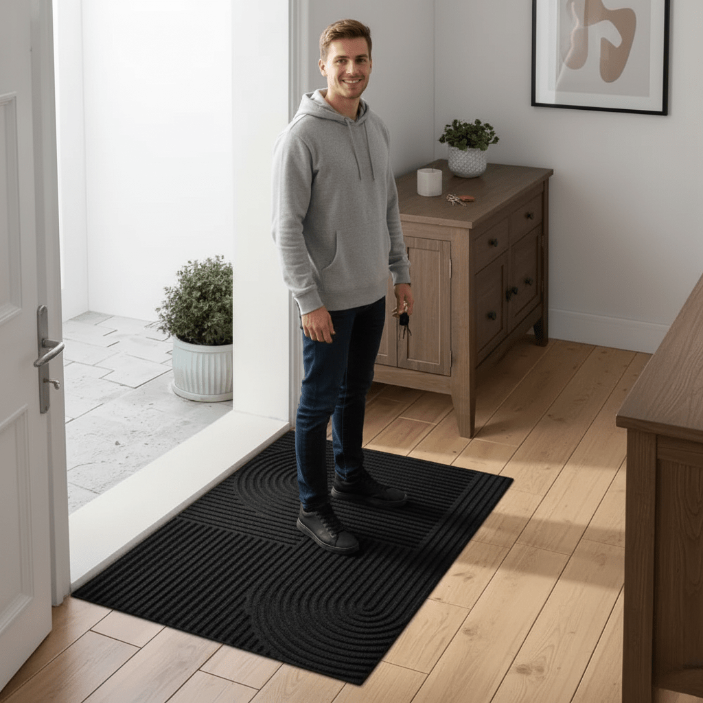 Absorbent Washable Door Mat with Flowing Line Pattern and Non-Slip Backing Indoor Entryway Rug