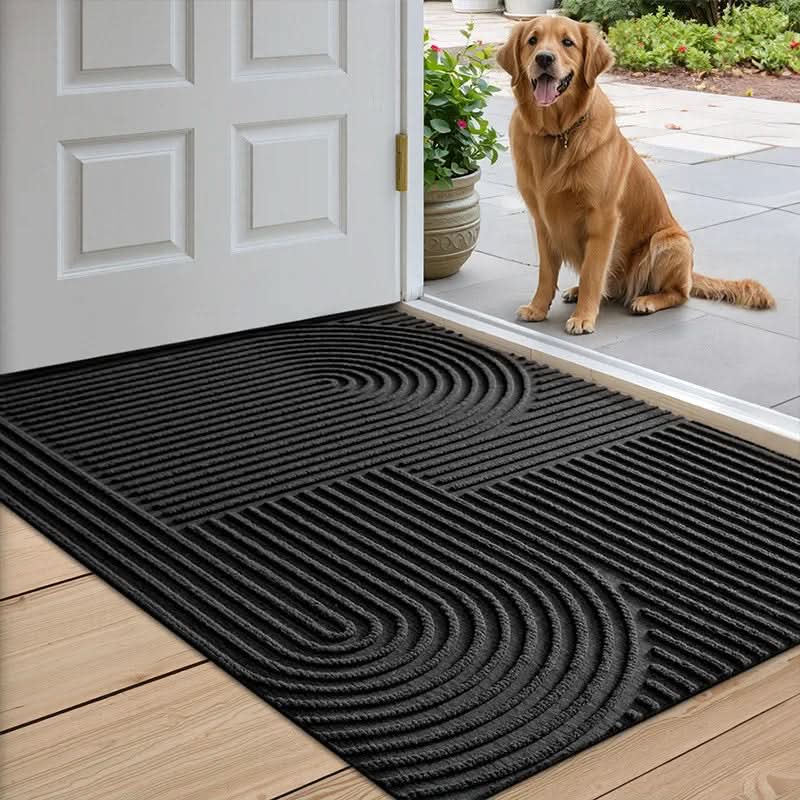 Absorbent Washable Door Mat with Flowing Line Pattern and Non-Slip Backing Indoor Entryway Rug
