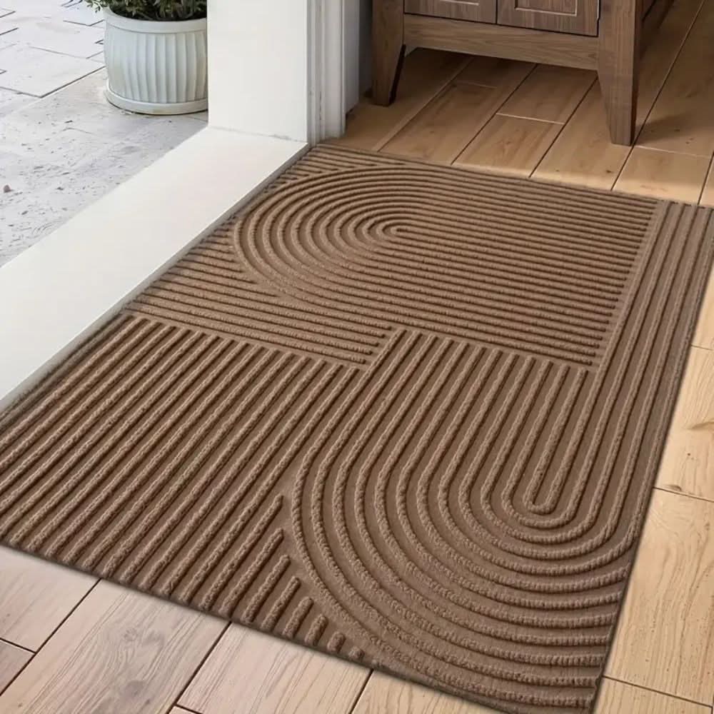 Absorbent Washable Door Mat with Flowing Line Pattern and Non-Slip Backing Indoor Entryway Rug
