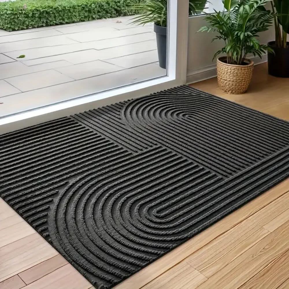 Absorbent Washable Door Mat with Flowing Line Pattern and Non-Slip Backing Indoor Entryway Rug