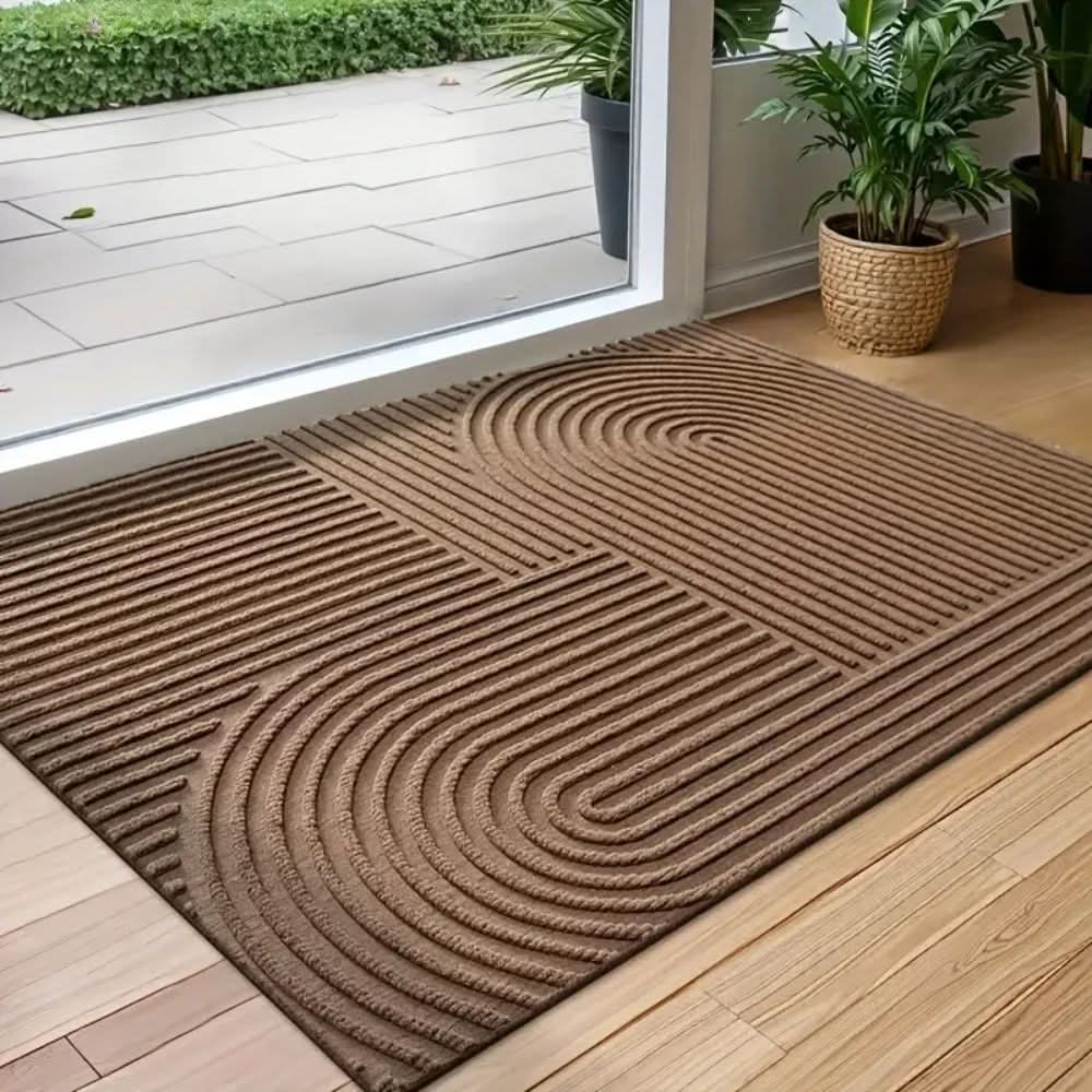 Absorbent Washable Door Mat with Flowing Line Pattern and Non-Slip Backing Indoor Entryway Rug