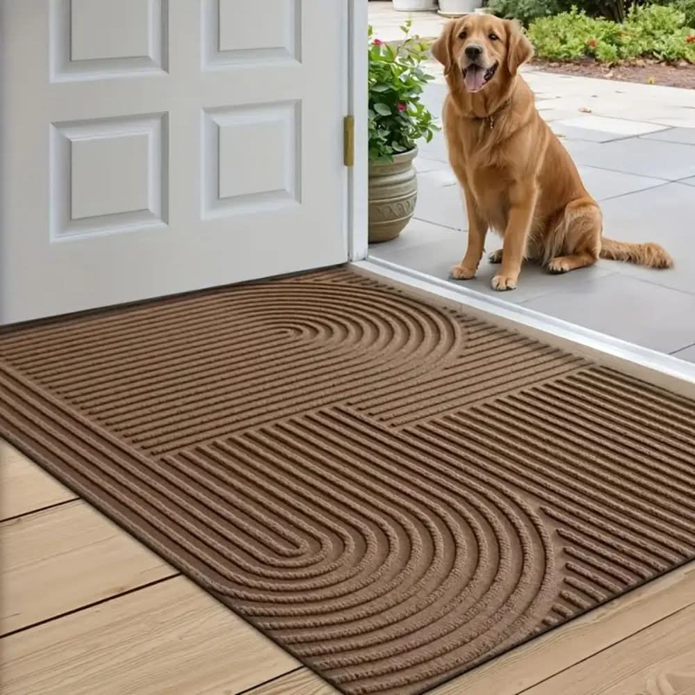 Absorbent Washable Door Mat with Flowing Line Pattern and Non-Slip Backing Indoor Entryway Rug