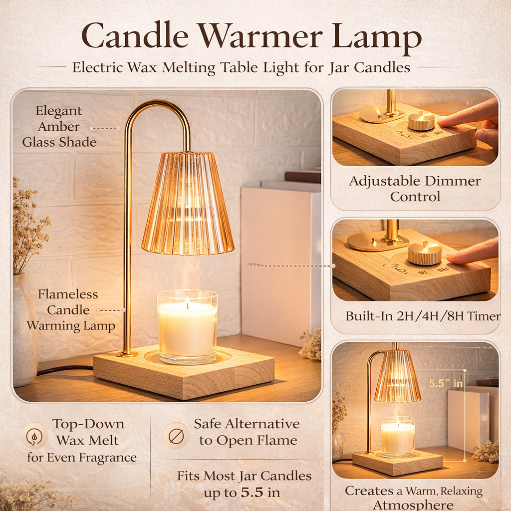 Candle Warmer Lamp Electric Wax Melting Table Light with Dimmer and Timer Flameless Fragrance Lamp for Jar Candles