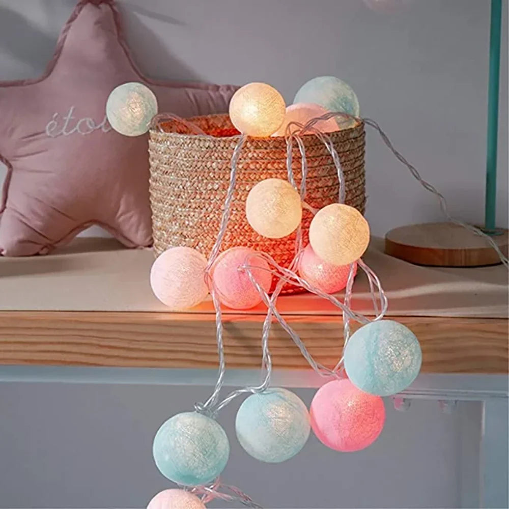 Cotton Ball String Lights LED Garland Fairy Lights USB or Battery Powered for Bedroom Nursery and Party Decor