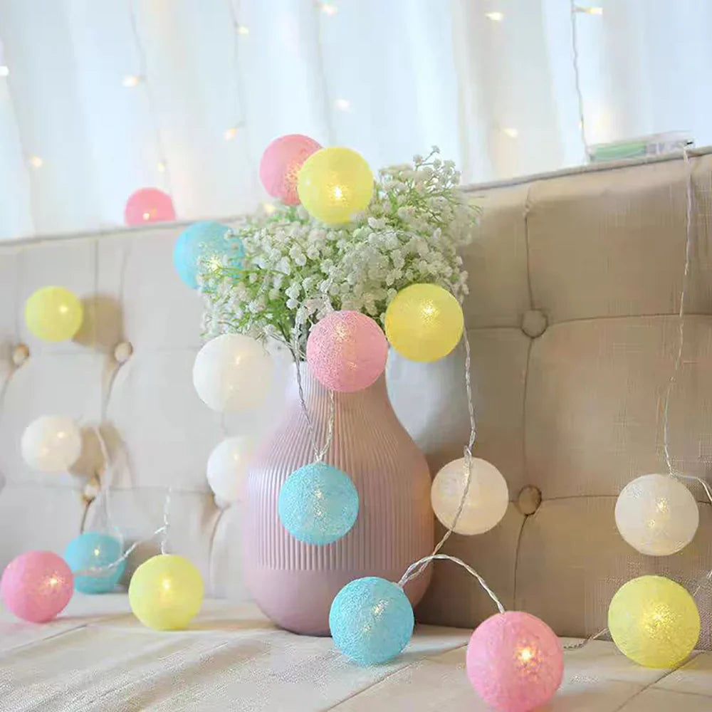 Cotton Ball String Lights LED Garland Fairy Lights USB or Battery Powered for Bedroom Nursery and Party Decor