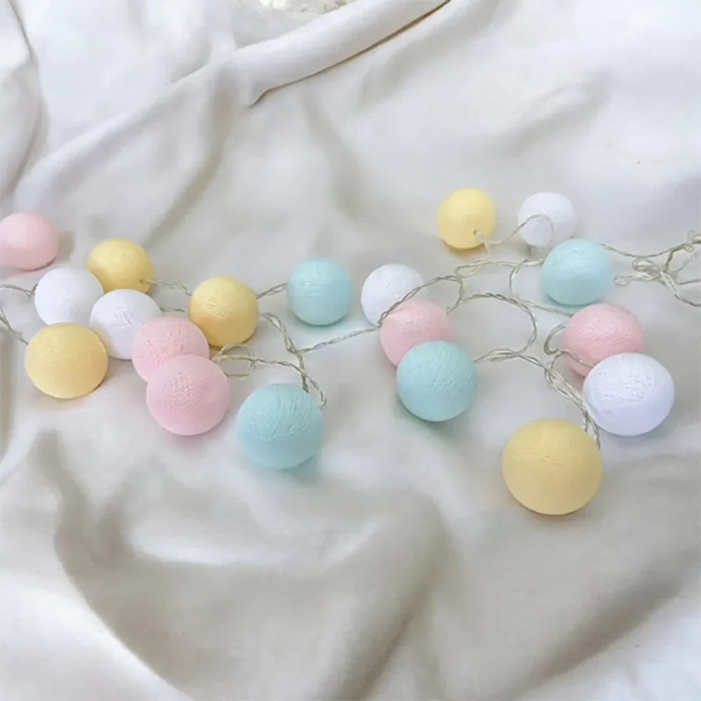 Cotton Ball String Lights LED Garland Fairy Lights USB or Battery Powered for Bedroom Nursery and Party Decor