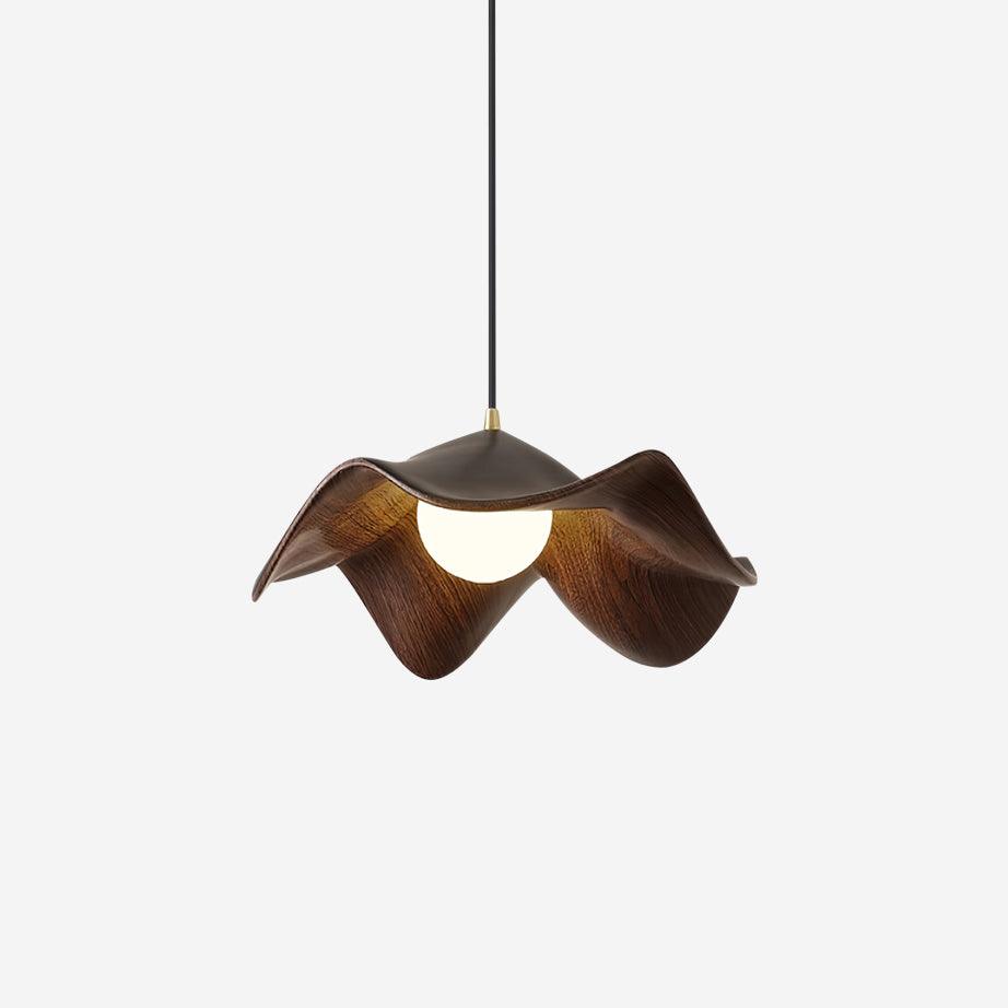 Wavy Wood Pendant Light with Sculptural Shade