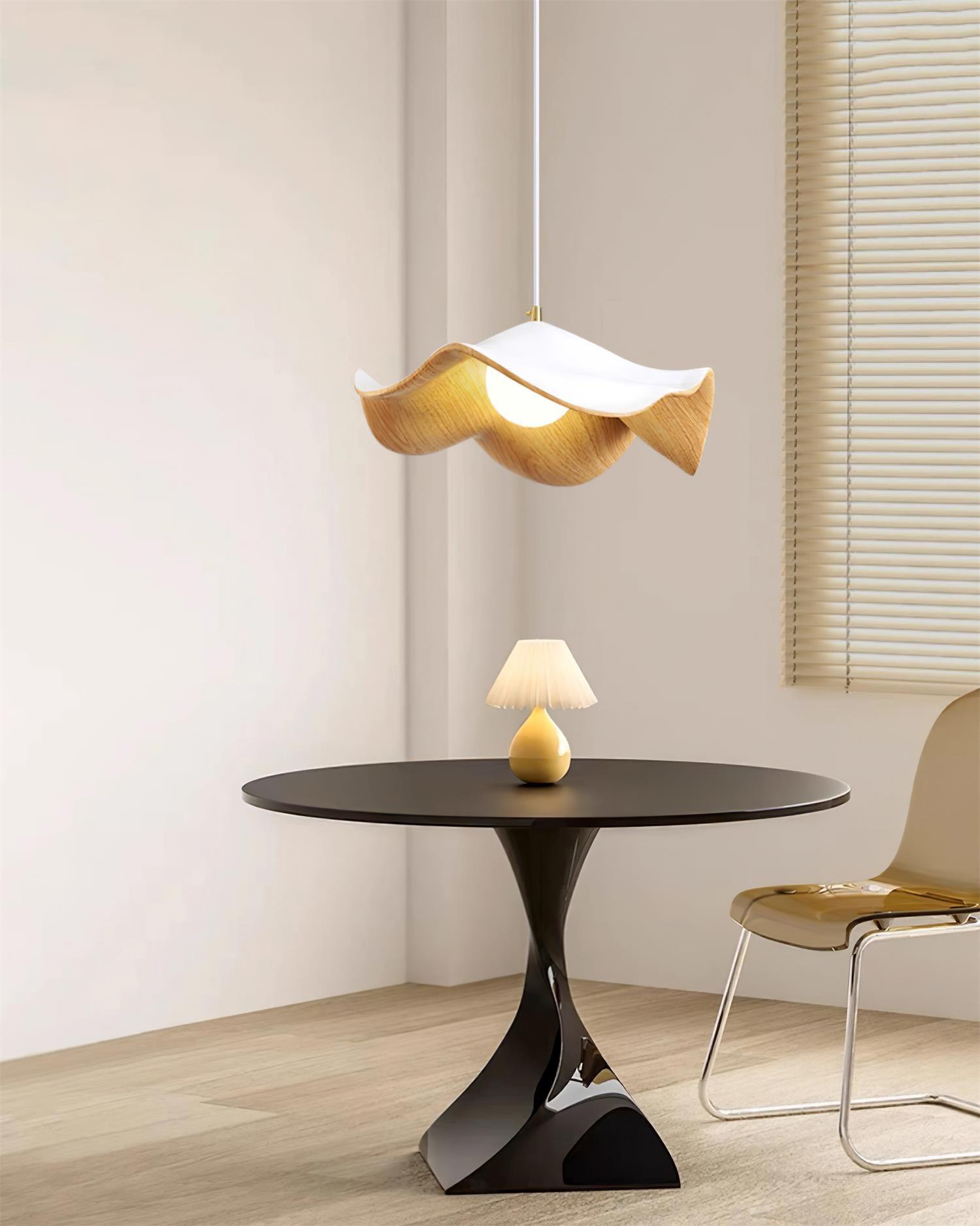 Wavy Wood Pendant Light with Sculptural Shade