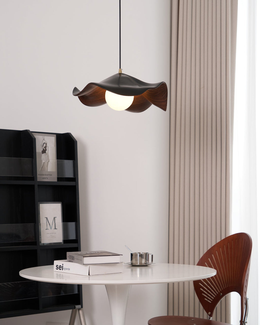 Wavy Wood Pendant Light with Sculptural Shade