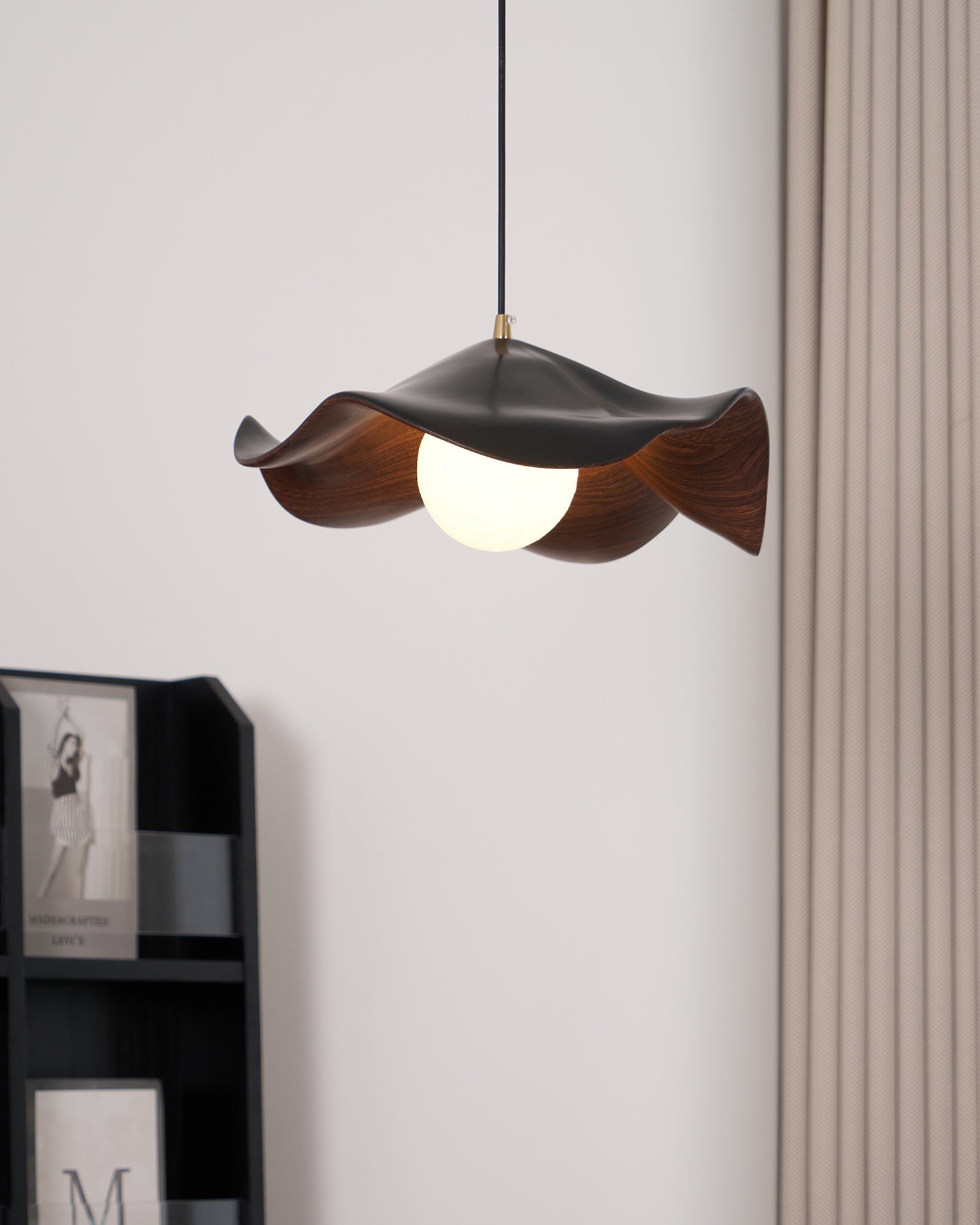 Wavy Wood Pendant Light with Sculptural Shade