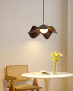 Wavy Wood Pendant Light with Sculptural Shade