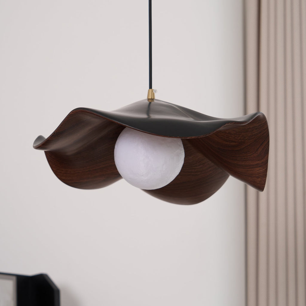 Wavy Wood Pendant Light with Sculptural Shade