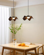 Wavy Wood Pendant Light with Sculptural Shade