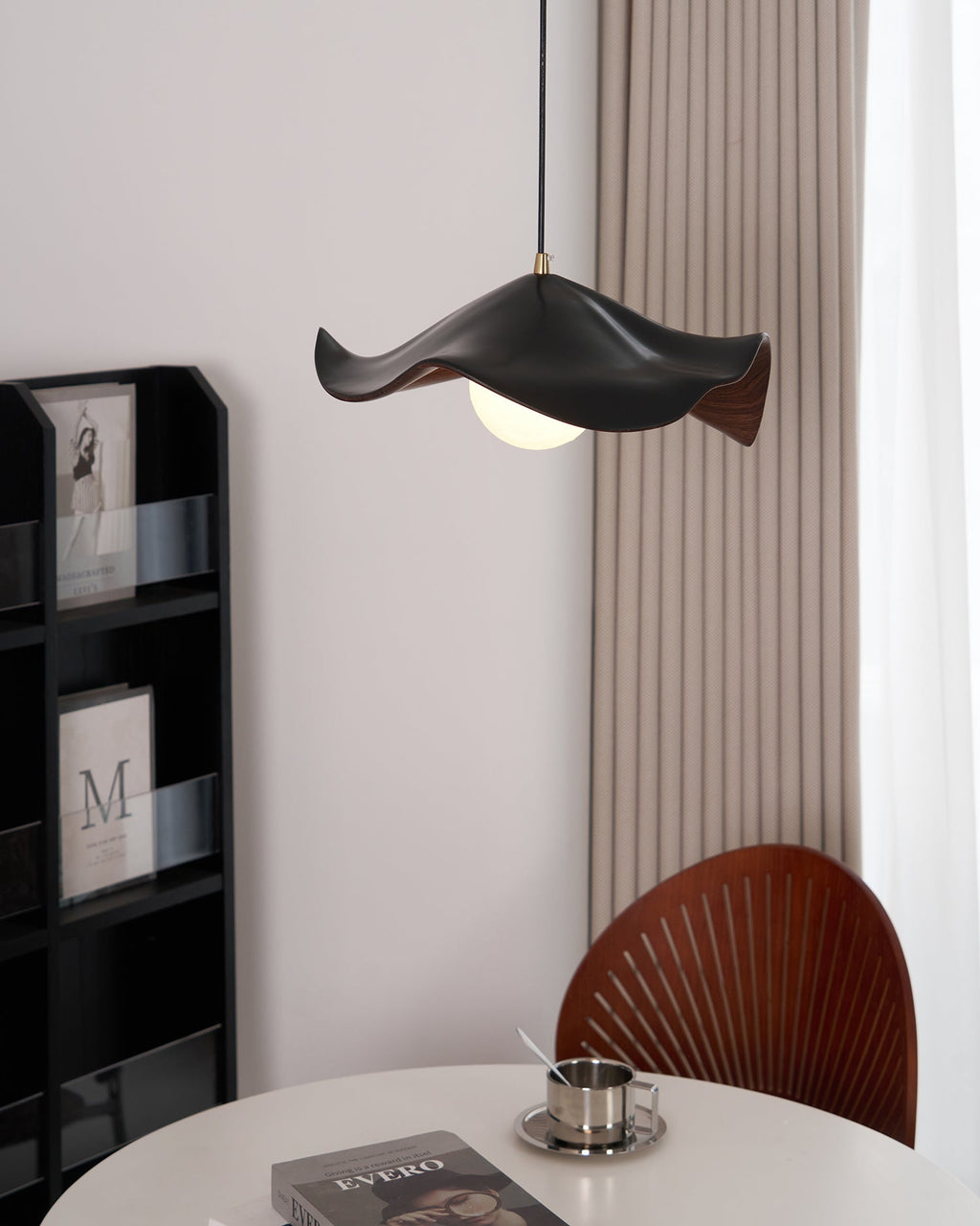 Wavy Wood Pendant Light with Sculptural Shade