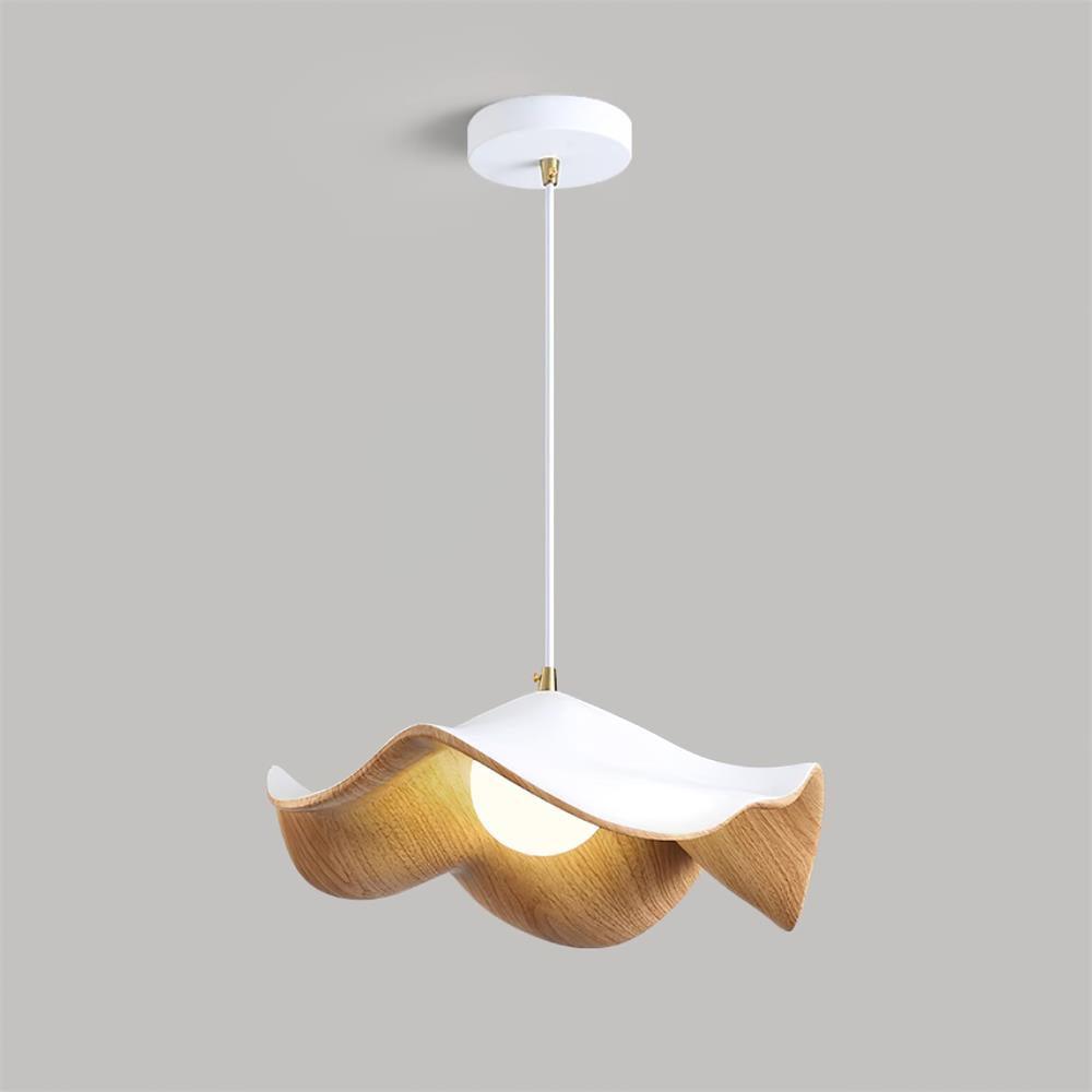 Wavy Wood Pendant Light with Sculptural Shade