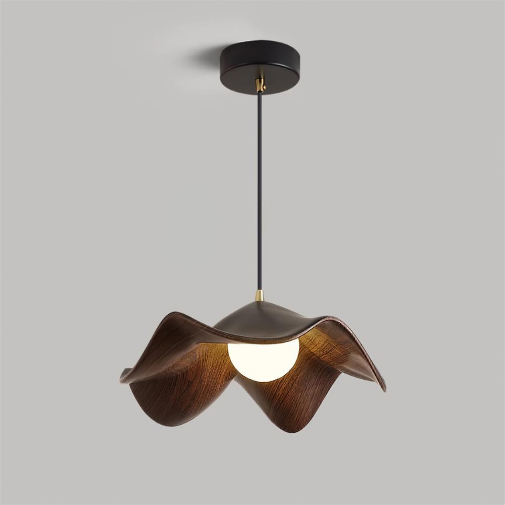 Wavy Wood Pendant Light with Sculptural Shade