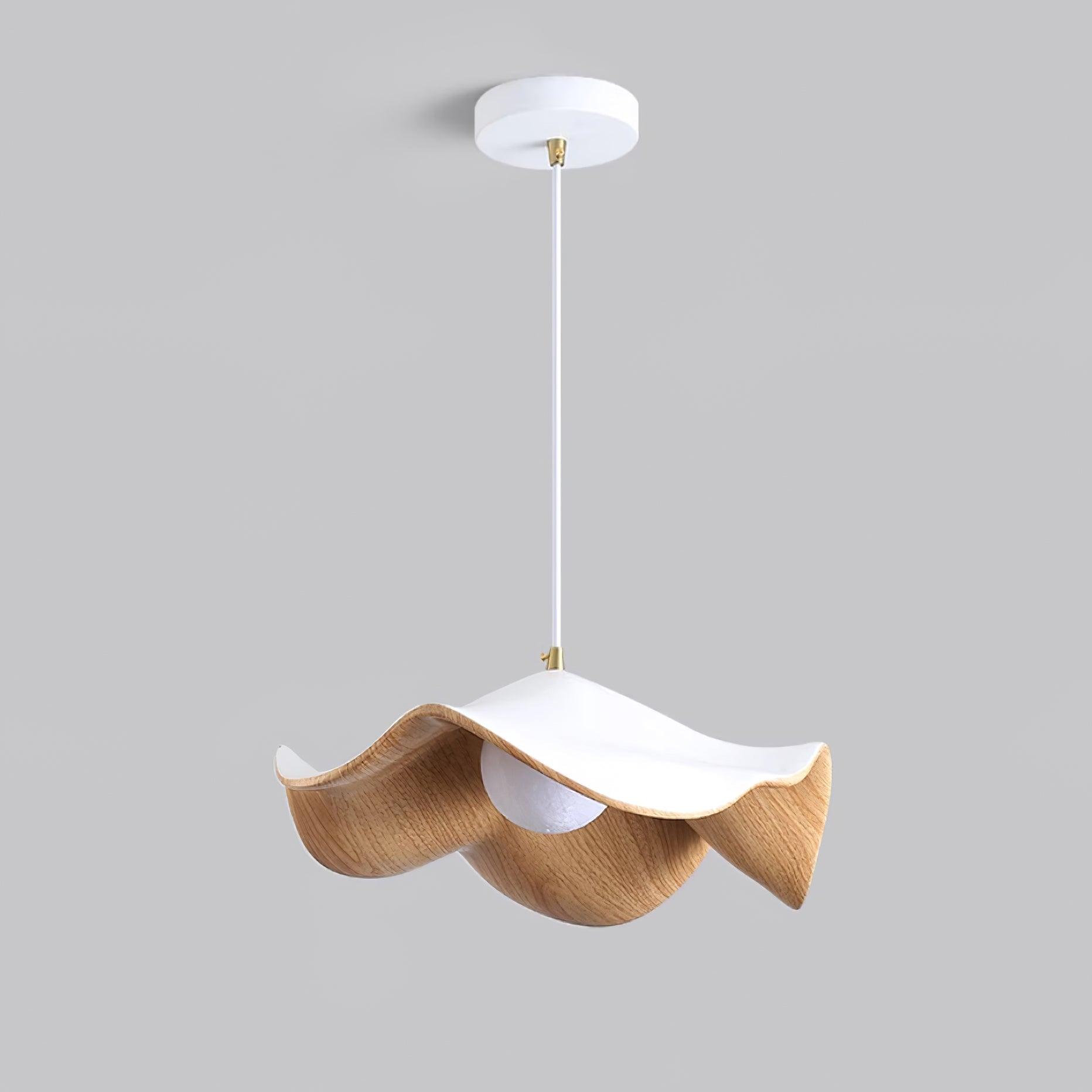 Wavy Wood Pendant Light with Sculptural Shade