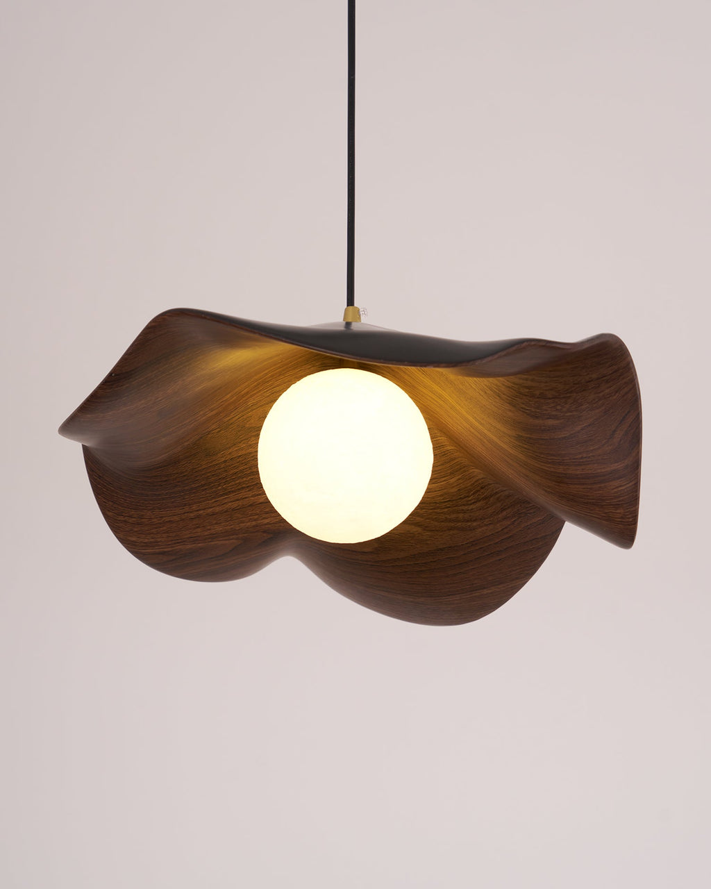 Wavy Wood Pendant Light with Sculptural Shade