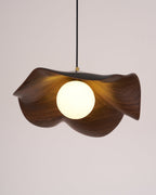 Wavy Wood Pendant Light with Sculptural Shade