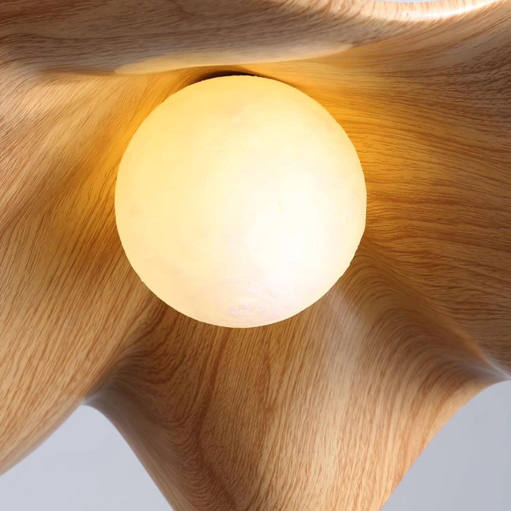Wavy Wood Pendant Light with Sculptural Shade