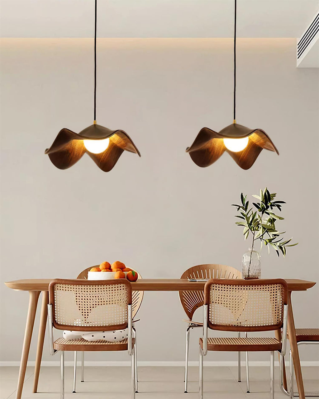 Wavy Wood Pendant Light with Sculptural Shade