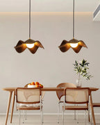 Wavy Wood Pendant Light with Sculptural Shade