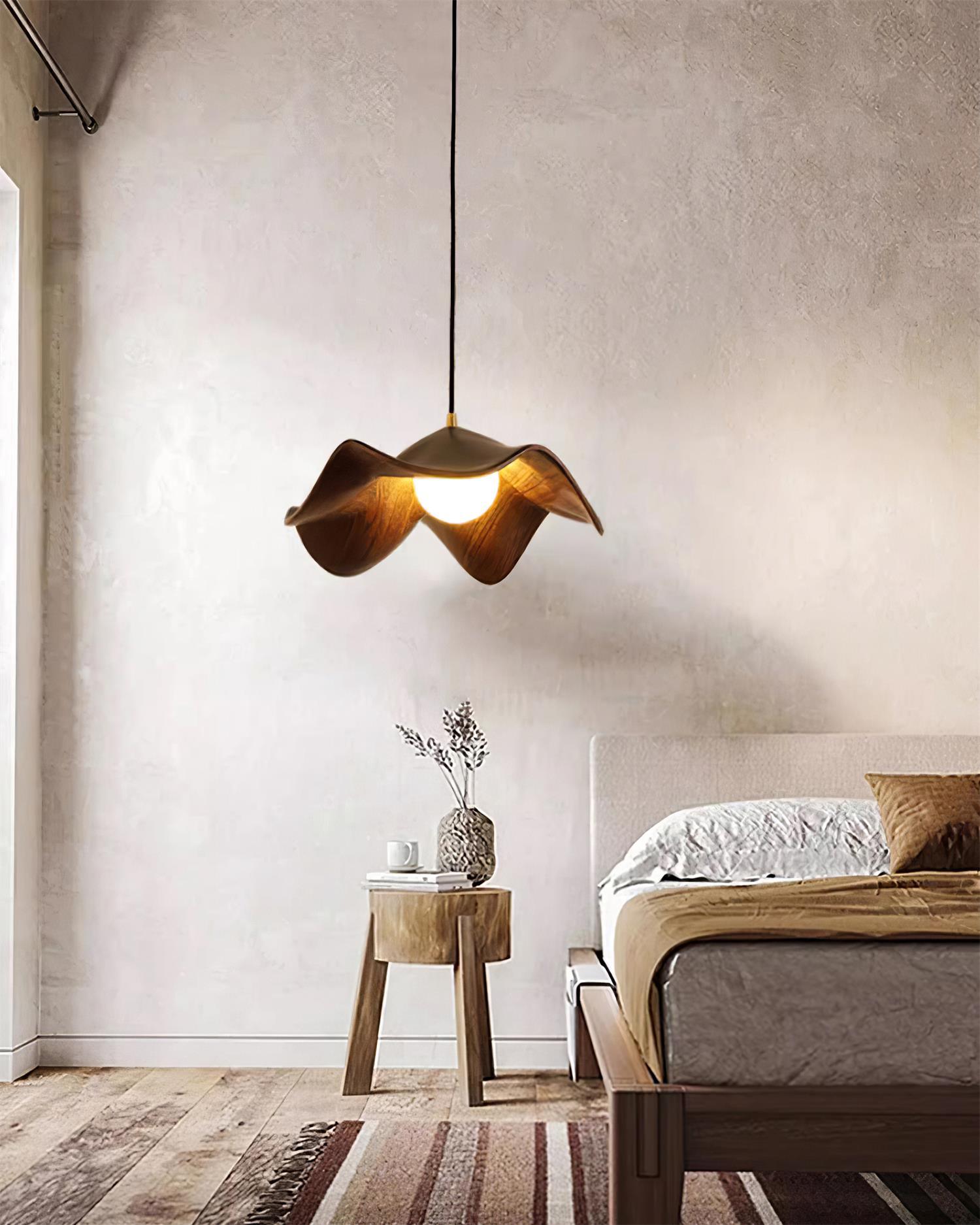 Wavy Wood Pendant Light with Sculptural Shade