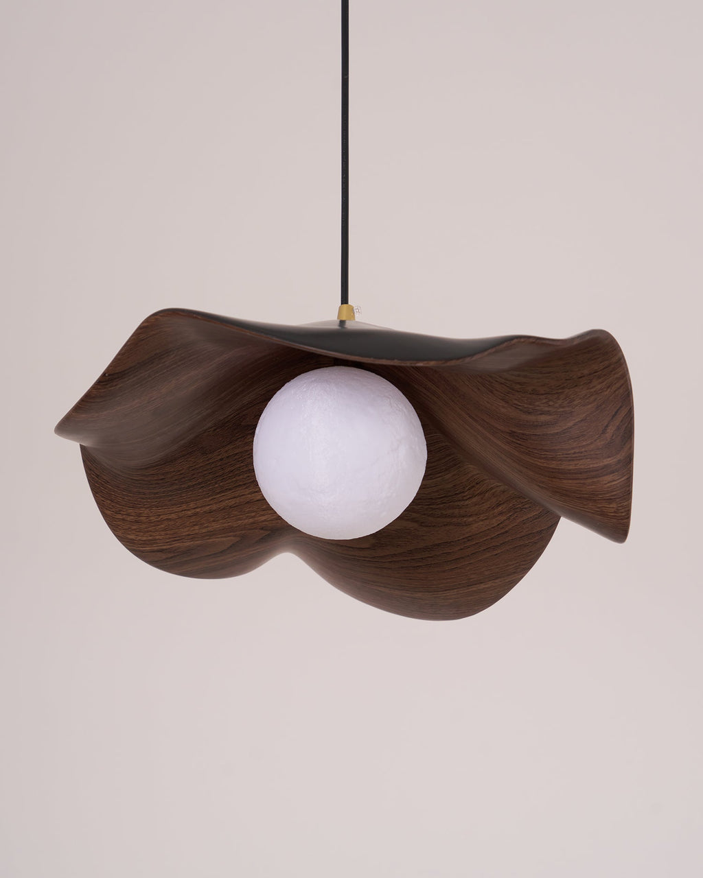 Wavy Wood Pendant Light with Sculptural Shade
