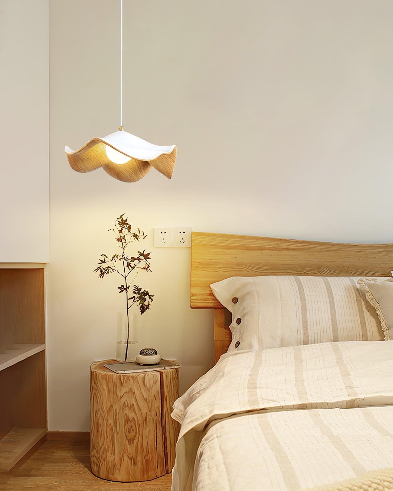 Wavy Wood Pendant Light with Sculptural Shade