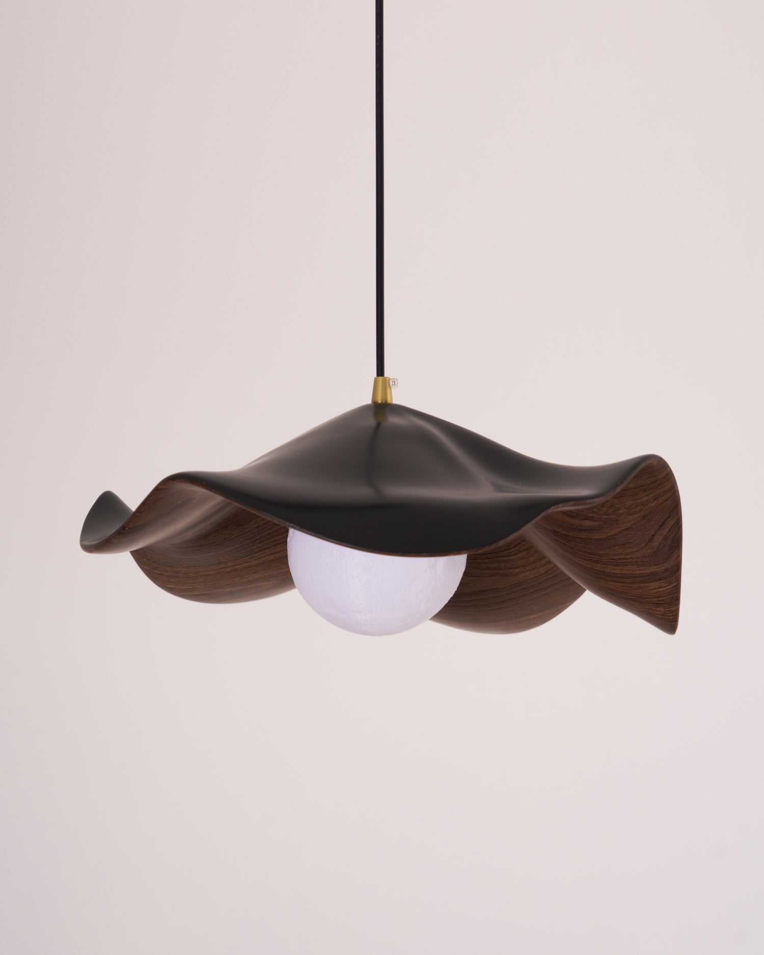 Wavy Wood Pendant Light with Sculptural Shade