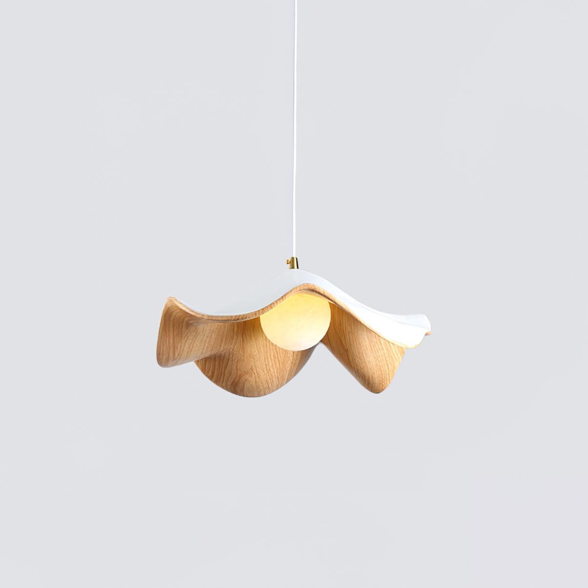 Wavy Wood Pendant Light with Sculptural Shade